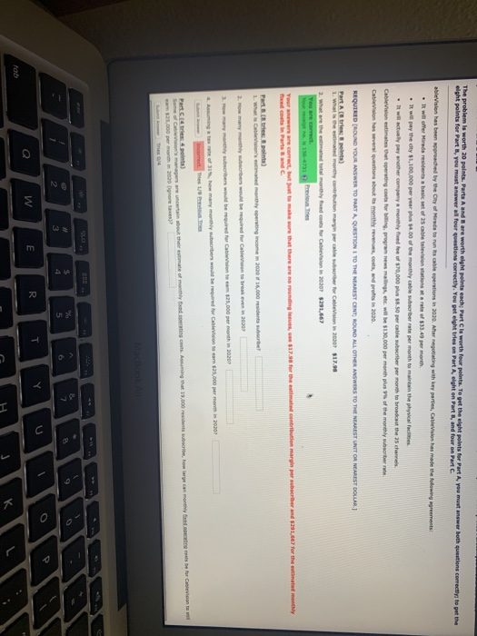 Part A. you are asked to determine the parameters of the pront