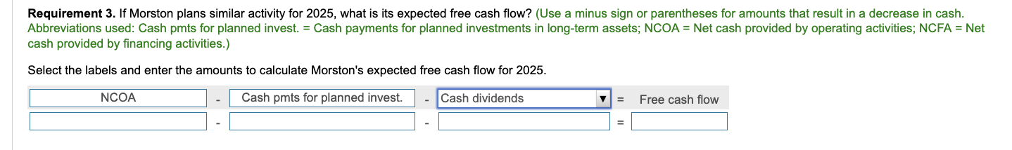 reason for your evaluation. Complete the following statements to evaluate Morston's cash