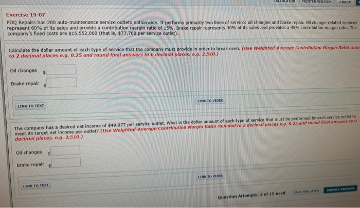  LALLULATOR PRINTER VERSION BACK Exercise 19-07 PDQ Repairs has 200 auto-maintenance