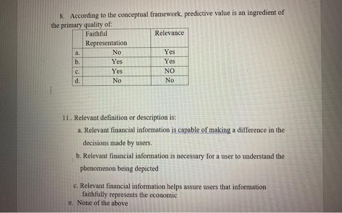 acc theroy 8. According to the conceptual framework, predictive value is an
