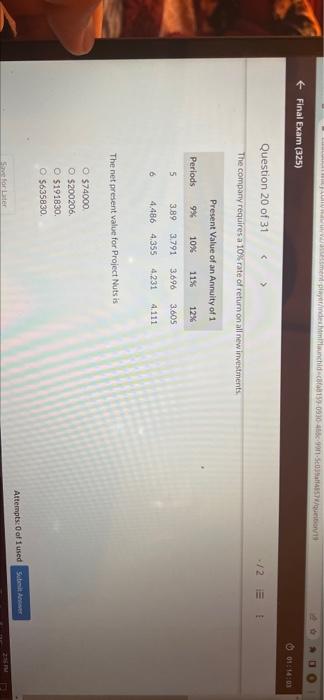 Company is considering two capital investment proposals. Estimates regarding each project are