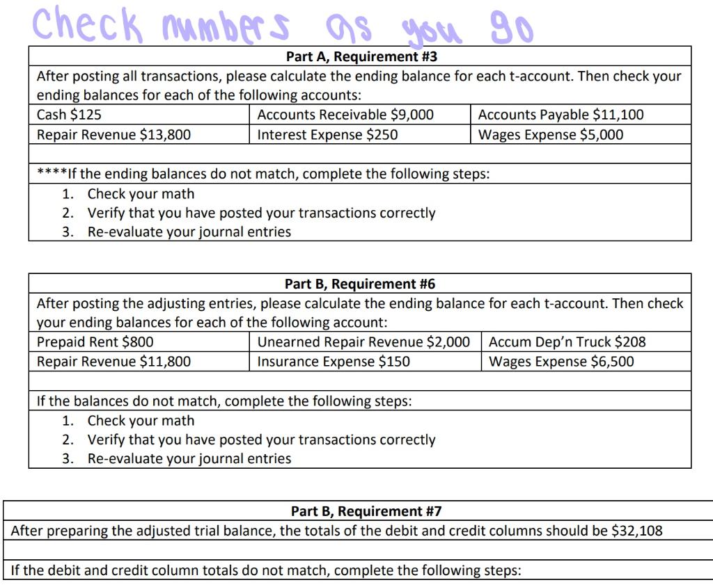 numbers to double check work so I do not mess up on