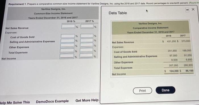  2017 Requirement 1. Prepare a comparative common-size income statement for Vatiine
