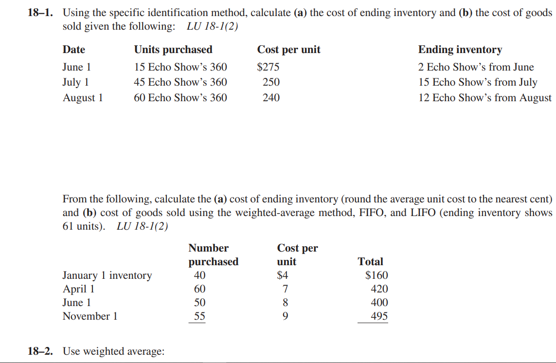 Please answer All thank you 181. Using the specific identification method, calculate