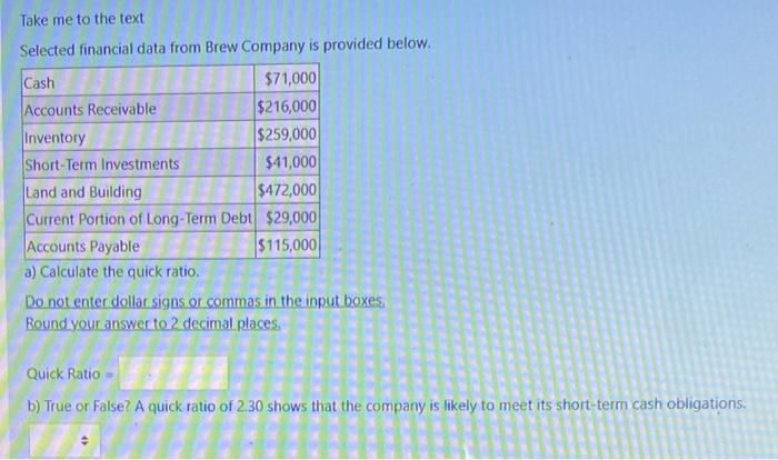  Take me to the text Selected financial data from Brew Company