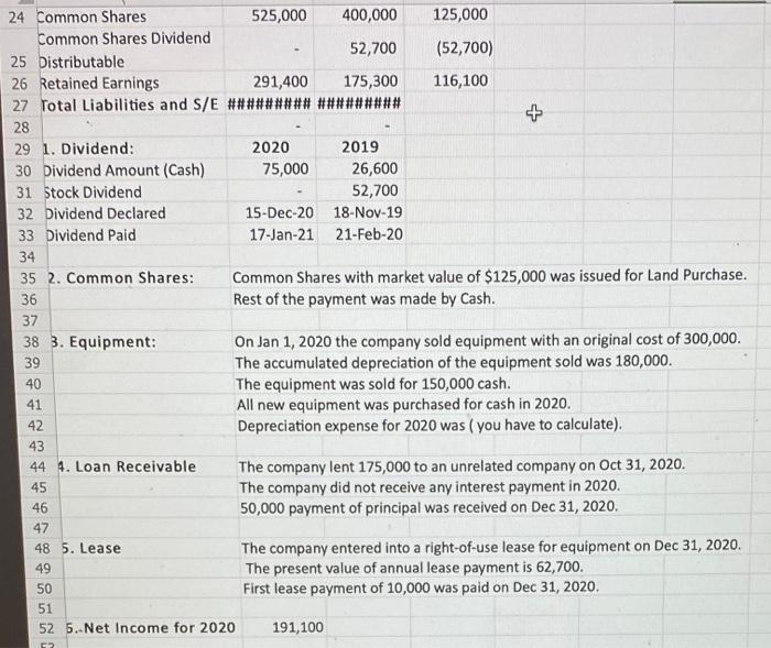E F H Question 1 - 2: Cash Flow Statement Based on