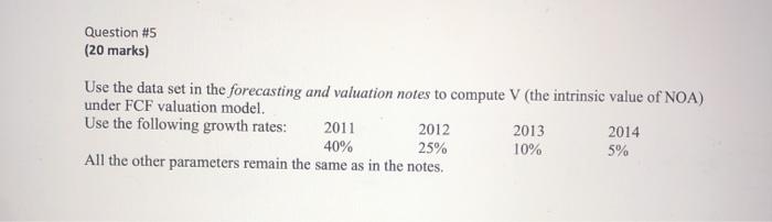  Question #5 (20 marks) Use the data set in the forecasting