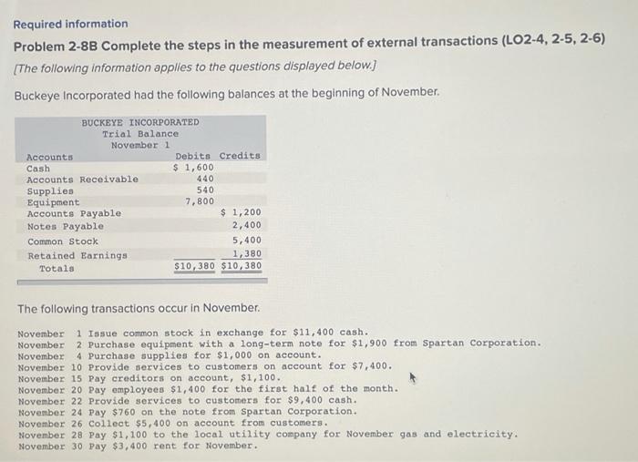 Required information Problem 2-8B Complete the steps in the measurement of