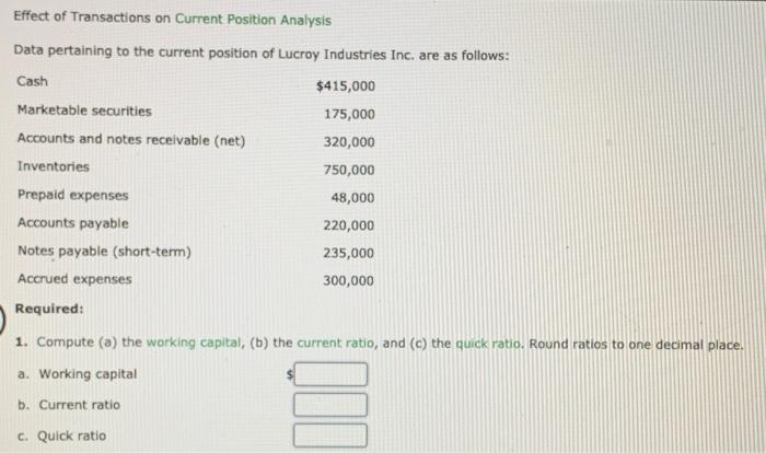  Effect of Transactions on Current Position Analysis Data pertaining to the