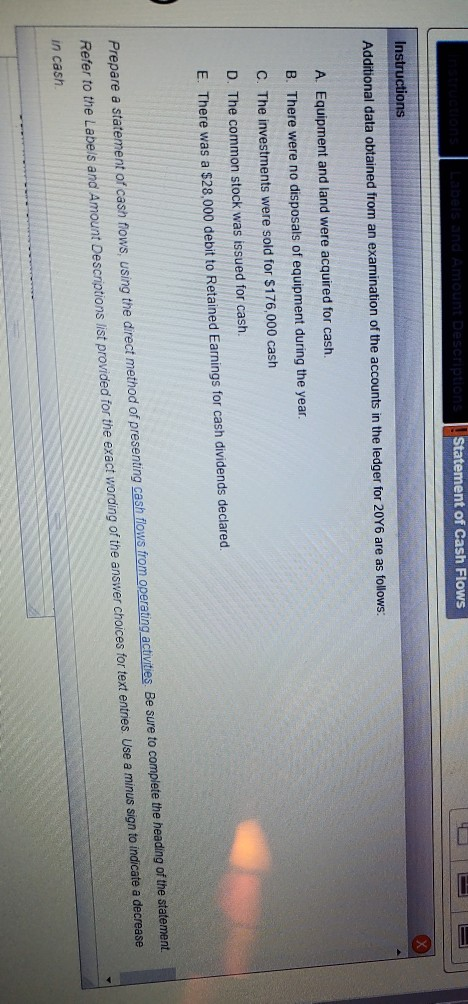  Statement of Cash Flows Instructions Additional data obtained from an examination