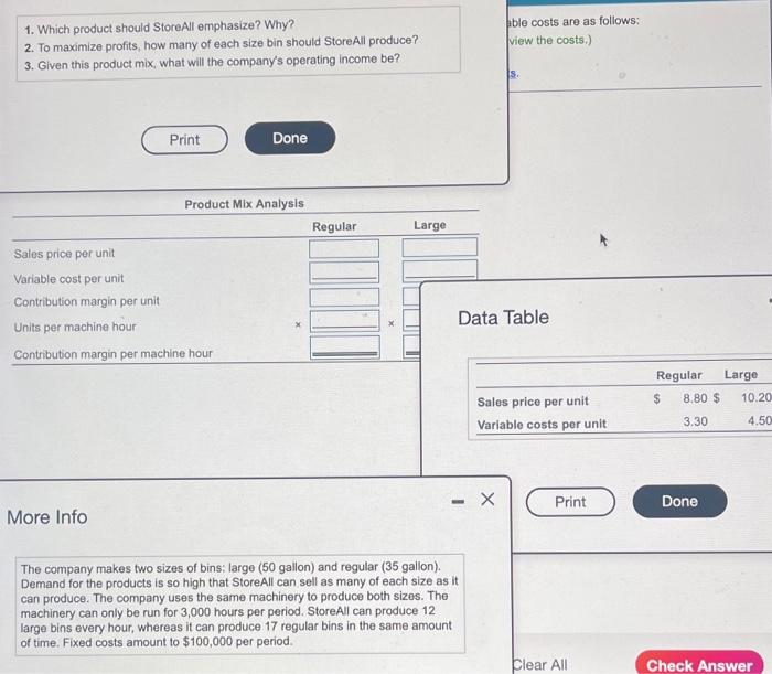 1. Which product should Store All emphasize? Why? 2. To maximize