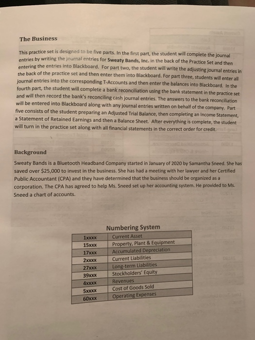  The Business This practice set is designed to be five parts.