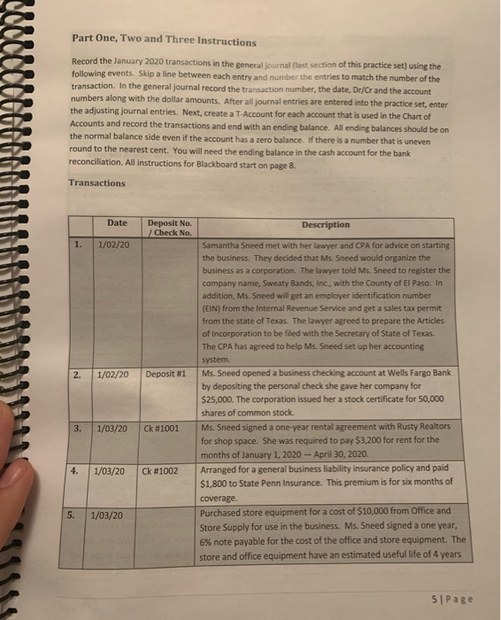 writing the journal entries for Sweaty Bands, Inc. in the back of