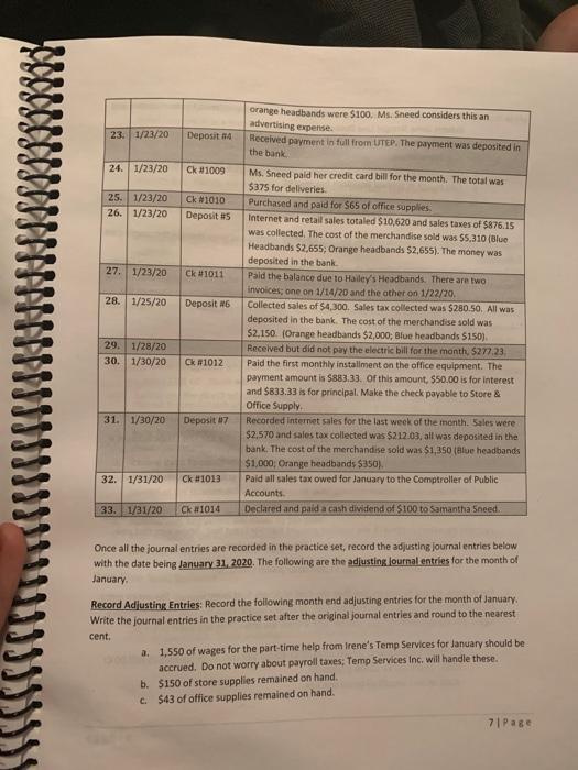 two, the student will write the adjusting journal entries in the back