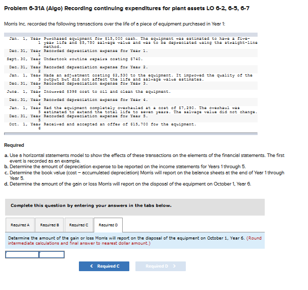 following transactions over the life of a piece of equipment purchased in