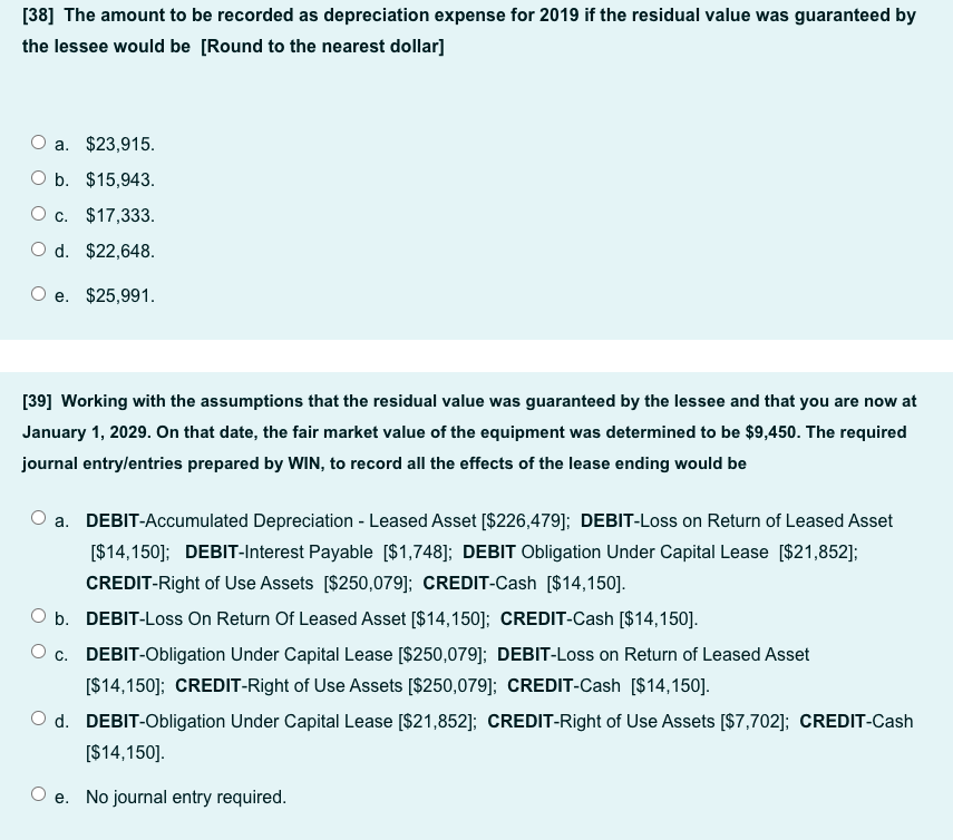 following information relates to the leased asset and the lease agreement: Fair