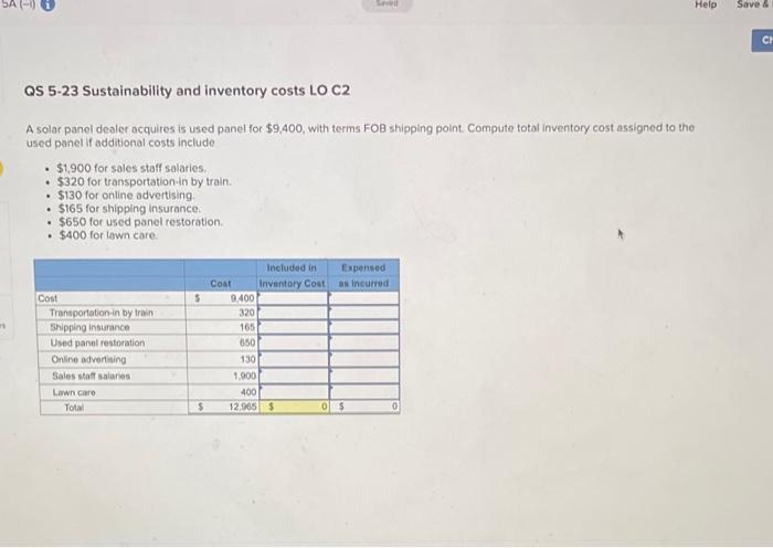 please answer these all Help Save & CH QS 5-23 Sustainability and