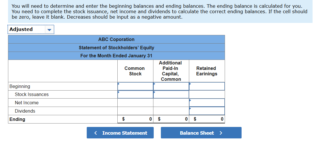 You will need to determine and enter the beginning balances and