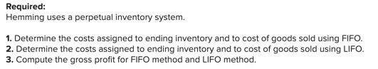 Required information [The following information applies to the questions displayed below.) Hemming