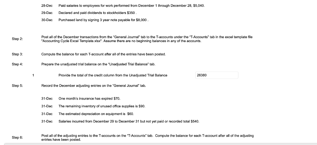 1: Prepare journal entries to record the December transactions in the General