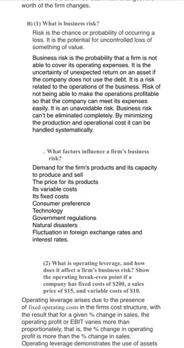 of the financial decisions you propose for this company based on an