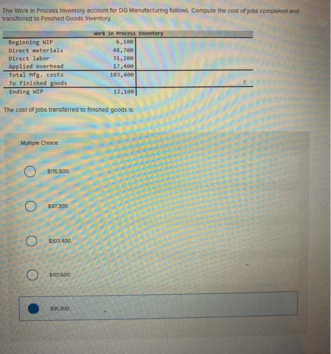  6.100 The Work in Process Inventory account for DG Manufacturing follows.