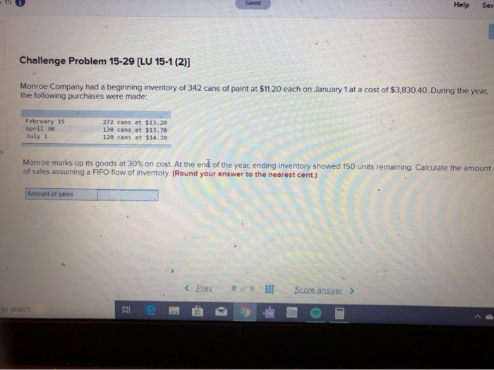  Saved Help Sav Challenge Problem 15-29 [LU 15-1 (2)] Monroe Company