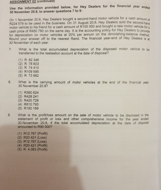  ASSIGNMENT 02 (continued) Use the information provided below, for Hey Dealers