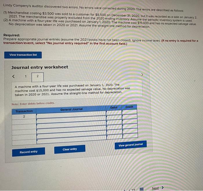 were corrected during 2020. The errors are described as follow (1) Merchandise