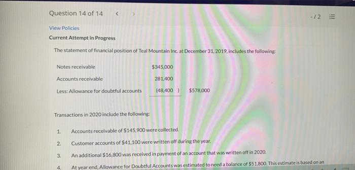 Question 14 of 14 02 t Atternpt in Progress Teal at 3