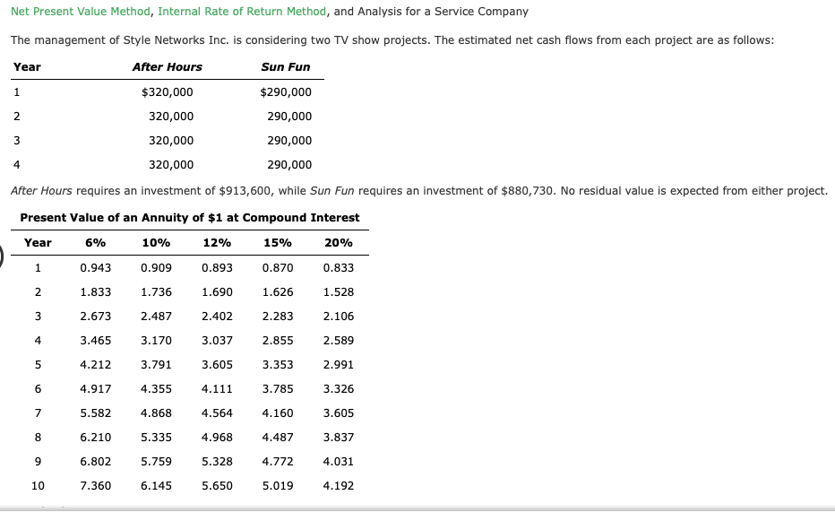 1 2 Net Present Value Method, Internal Rate of Return Method,