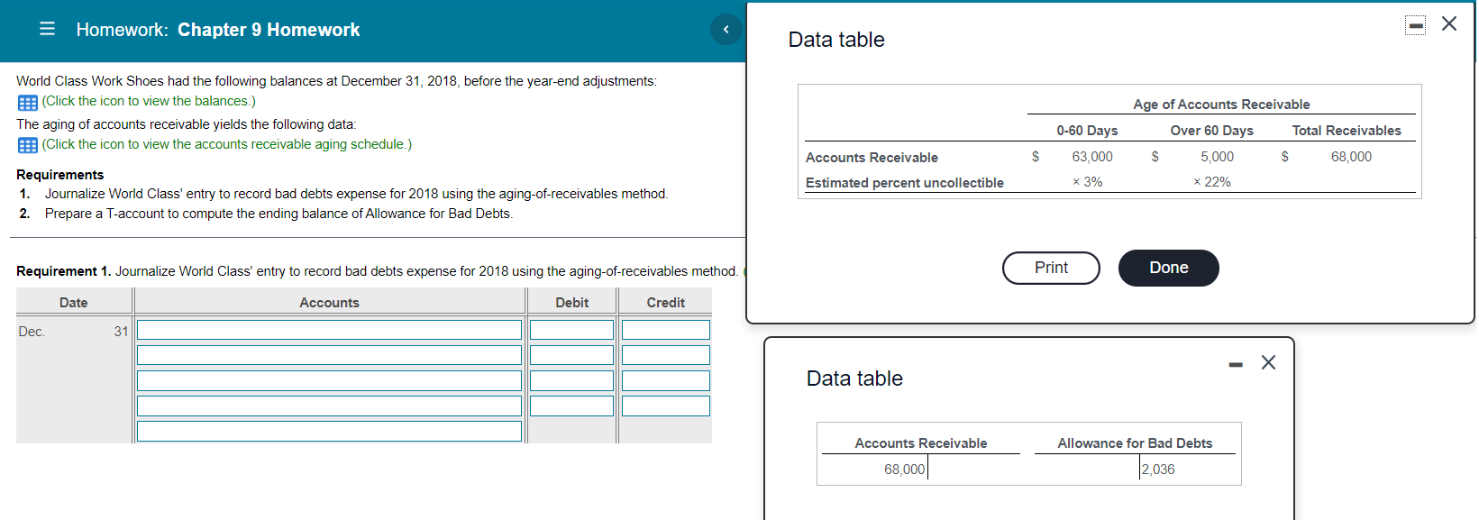 = Homework: Chapter 9 Homework - Data table World Class Work