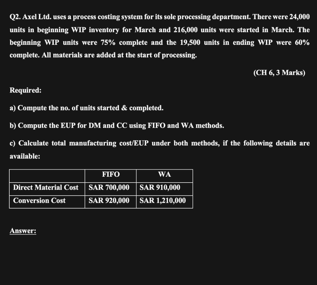 This is cost accounting - Please only original, informative answer and no