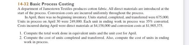 FILL IN THE BOXES PLEASE 14-32 Basic Process Costing A department of