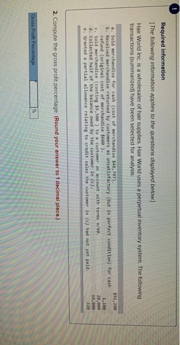 to the questions displayed below.) Hair World Inc. is a wholesaler of