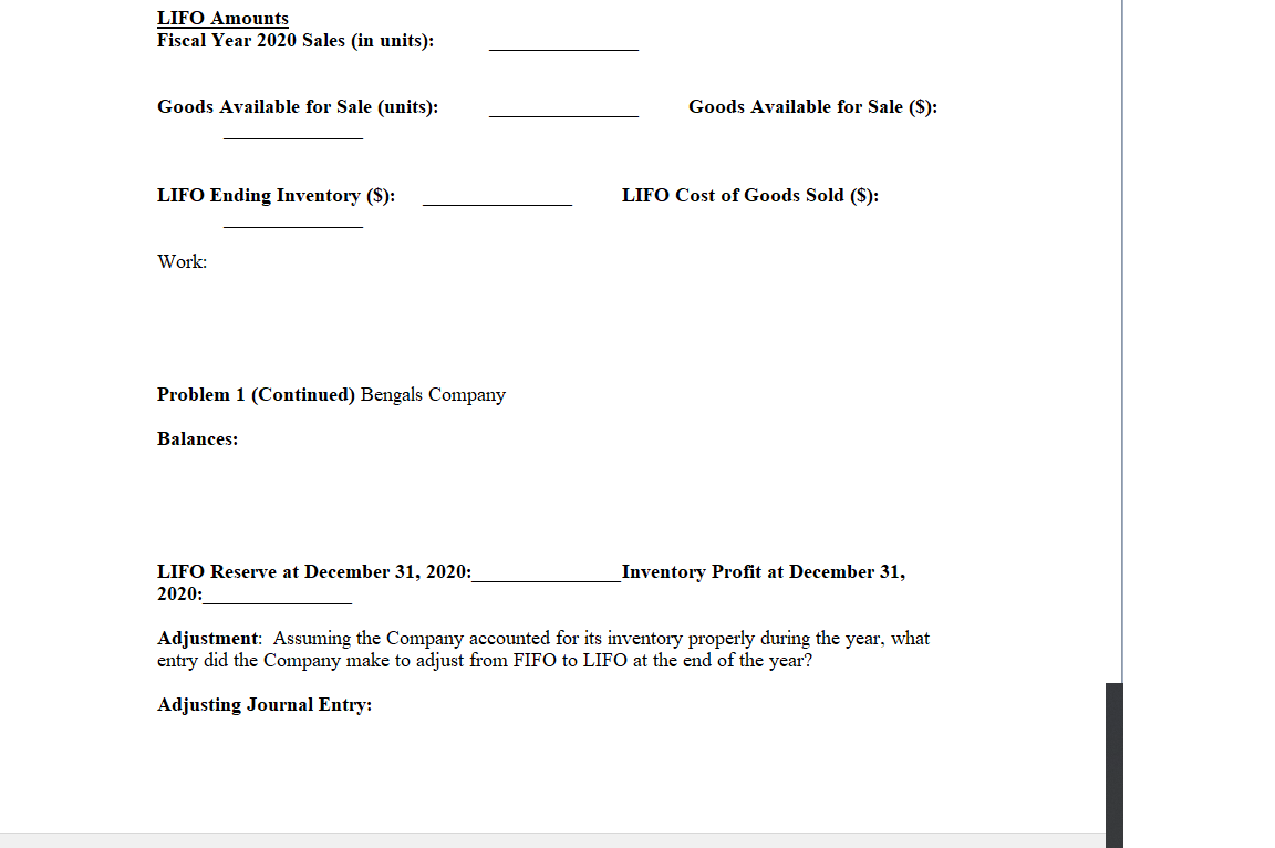 2 3 4,1,1, 5 i 71 Problem 1 Bengals Company (the Company)