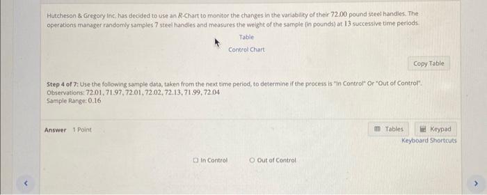 help please!! Hutcheson \& Gregory inc. has decided to use an R-Chart