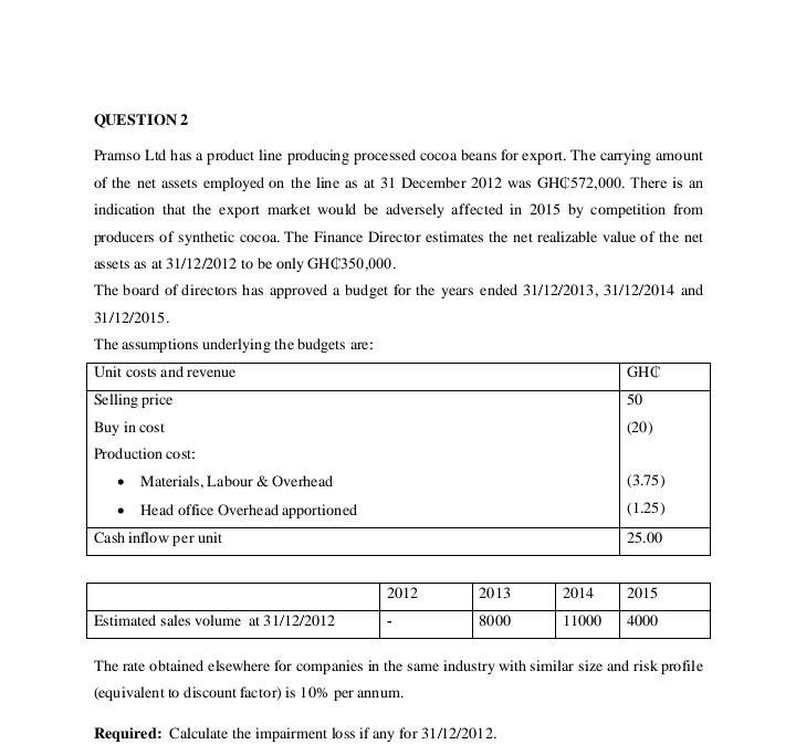  QUESTION 2 QUESTION 2 Pramso Lid has a product line producing