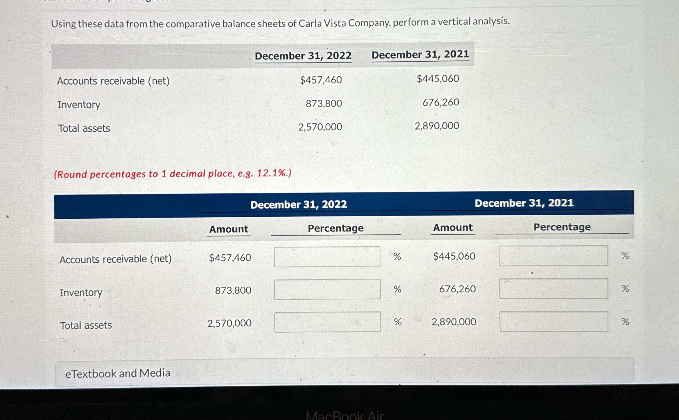  Using these data from the comparative balance sheets of Carla Vista