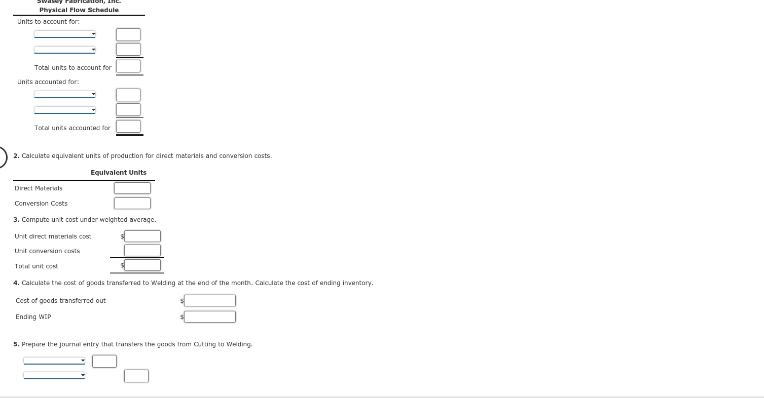 ABC Swasey Fabrication, Inc., manufactures frames for bicycles. Each frame passes through
