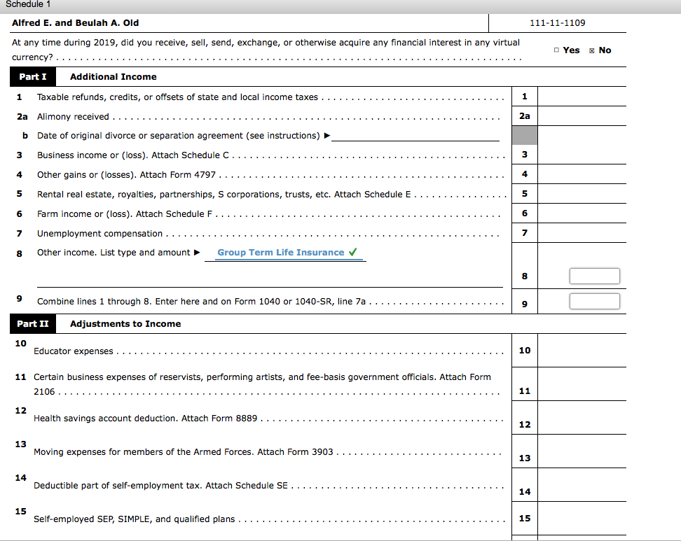 Alfred and Beulah will file a joint return for 2019. Alfred's Social