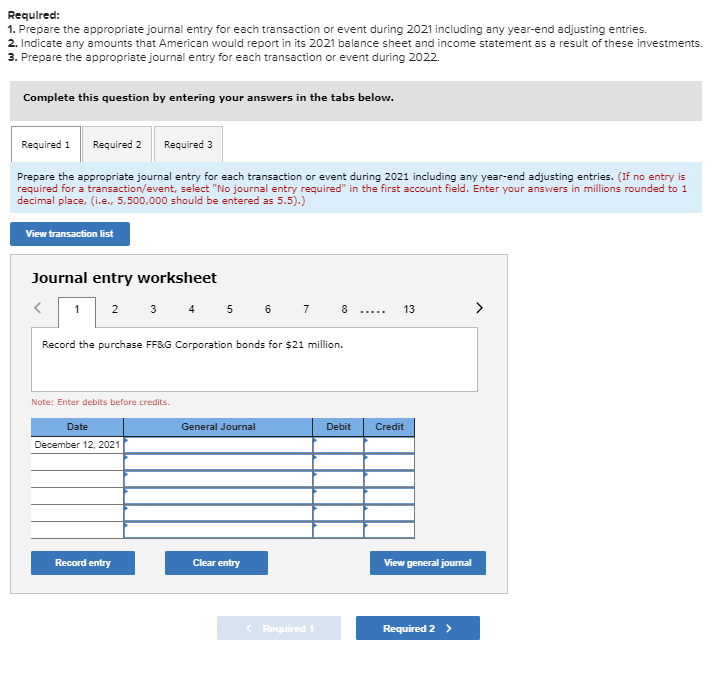 Problem 12-8 (Algo) Various transactions relating to trading securities and equity Investments