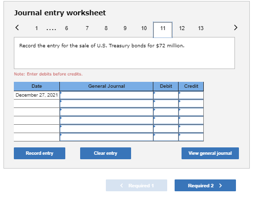 Dec. 12 Purchased FF&G Corporation bonds for $21 million. 13 Purchased 2