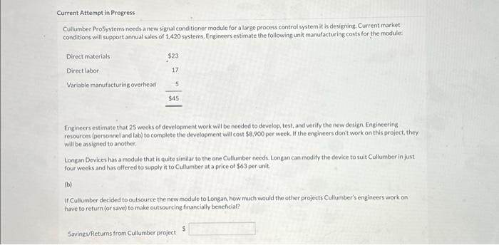 please help and show work thanks. Current Attempt in Progress Cullumber ProSystems