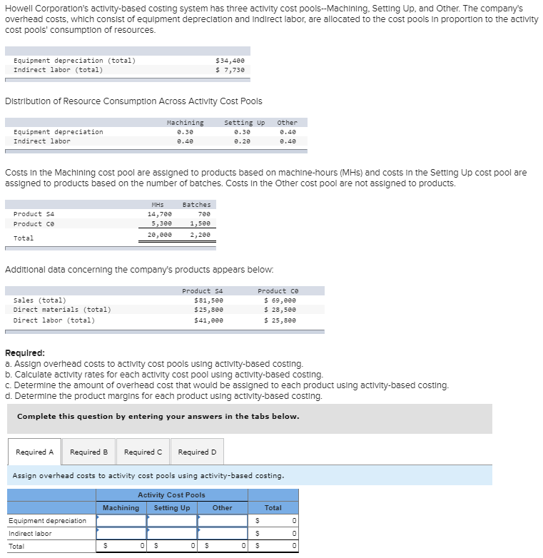 Howell Corporation's activity-based costing system has three activity cost pools--Machining, Setting