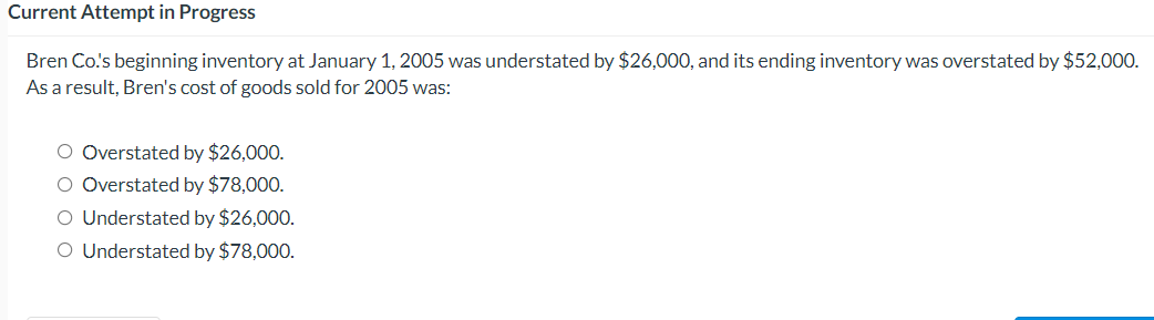  Current Attempt in Progress Bren Co.'s beginning inventory at January 1,