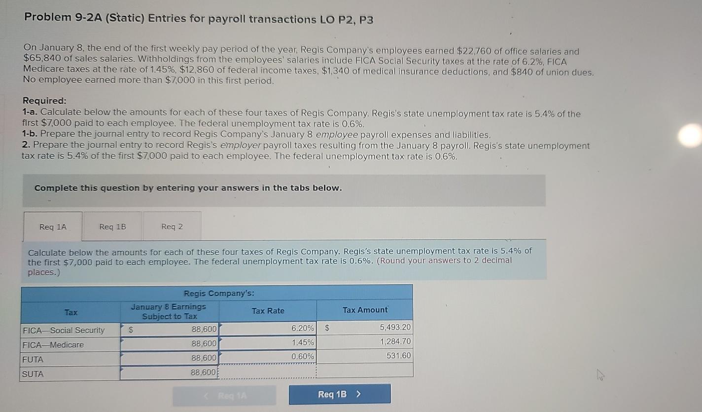  Problem 9-2A (Static) Entries for payroll transactions LO P2, P3 On