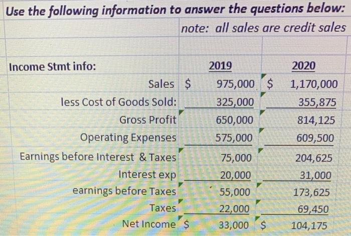  Use the following information to answer the questions below: note: all