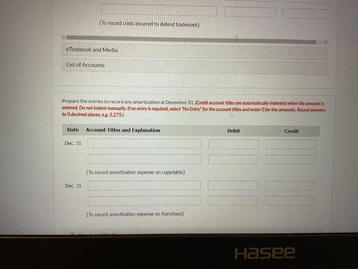 a copyright for $129.720 cash. The copyright has a useful life of