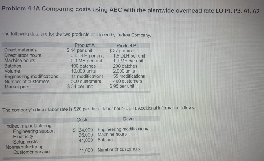 I need help with my assignment please Problem 4-1A Comparing costs using